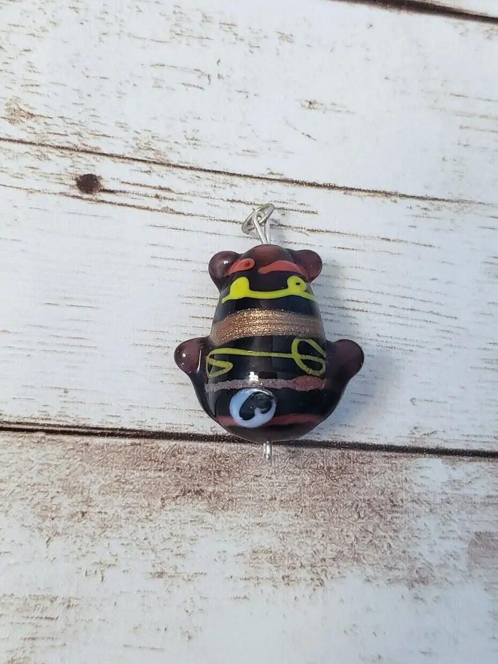 Vintage Pendant Black Glass with Multi Colored Detail